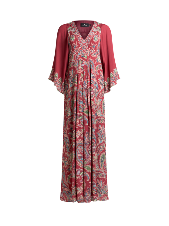 Etro, Robe Longue À Imprimé Paisley Fleuri, Femme, Rose Foncé, Taille 36