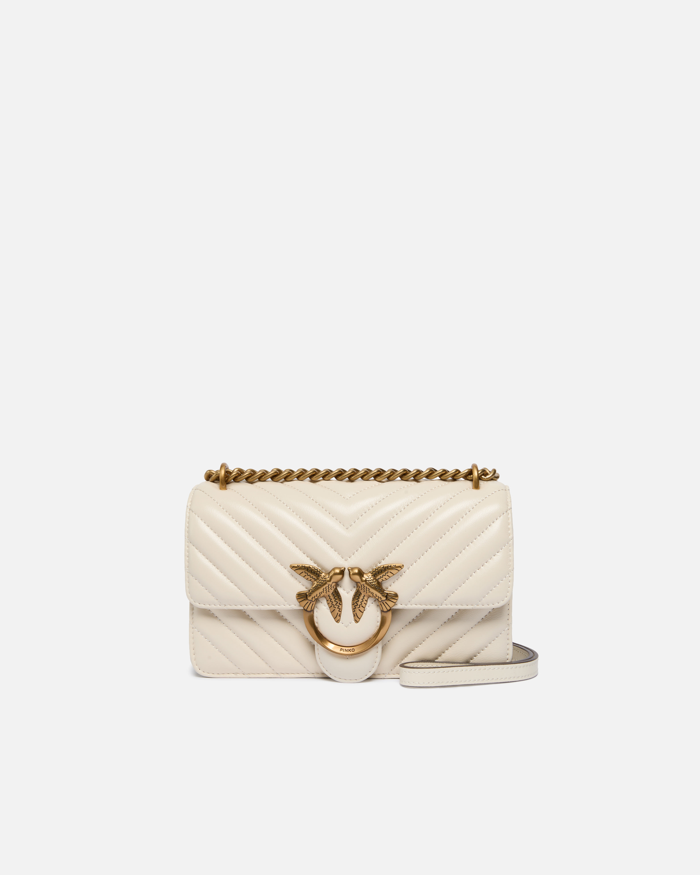 Pinko, Mini Love Bag One Chevron, Blanc+blanc-or antique, U