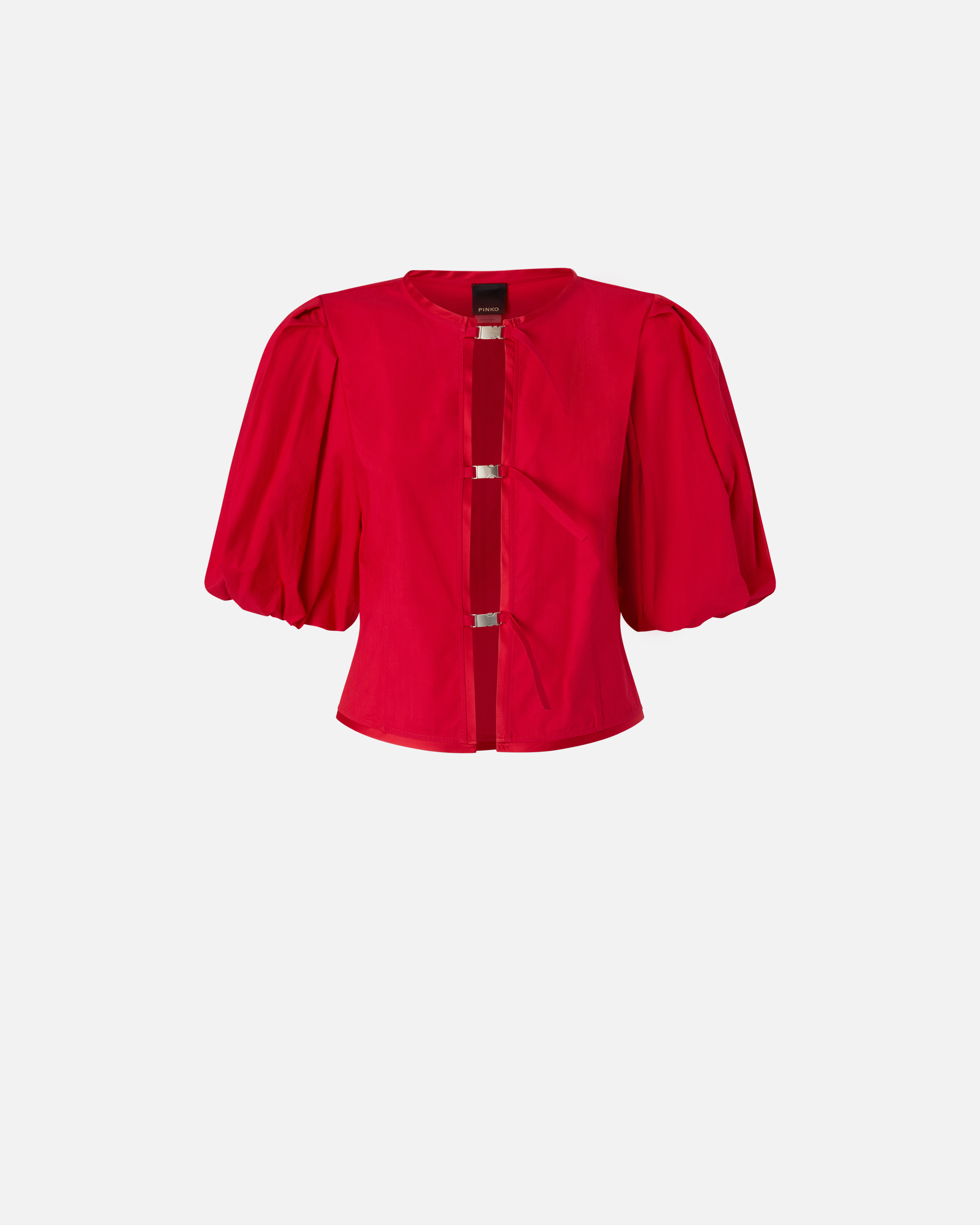 Pinko, Blouse en coton avec boucles en métal, Rouge sauce, XXS
