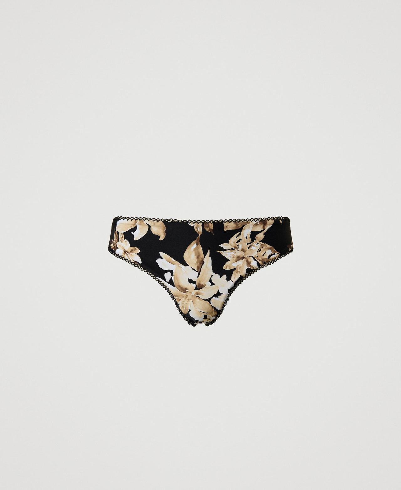 Twinset Plage - Slip brésilien de bain avec imprimé floral, Imprimé Fleurs Noir/Natural Beige, À fleurs, Taille: I