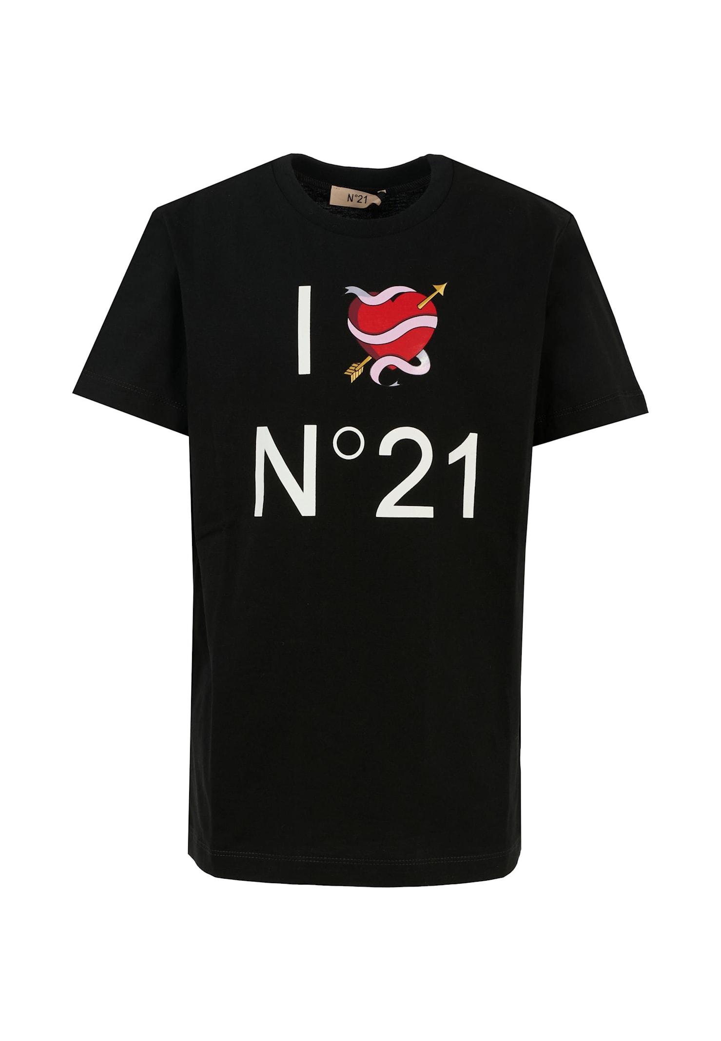 N.21 Black T-shirt For Girl With Heart