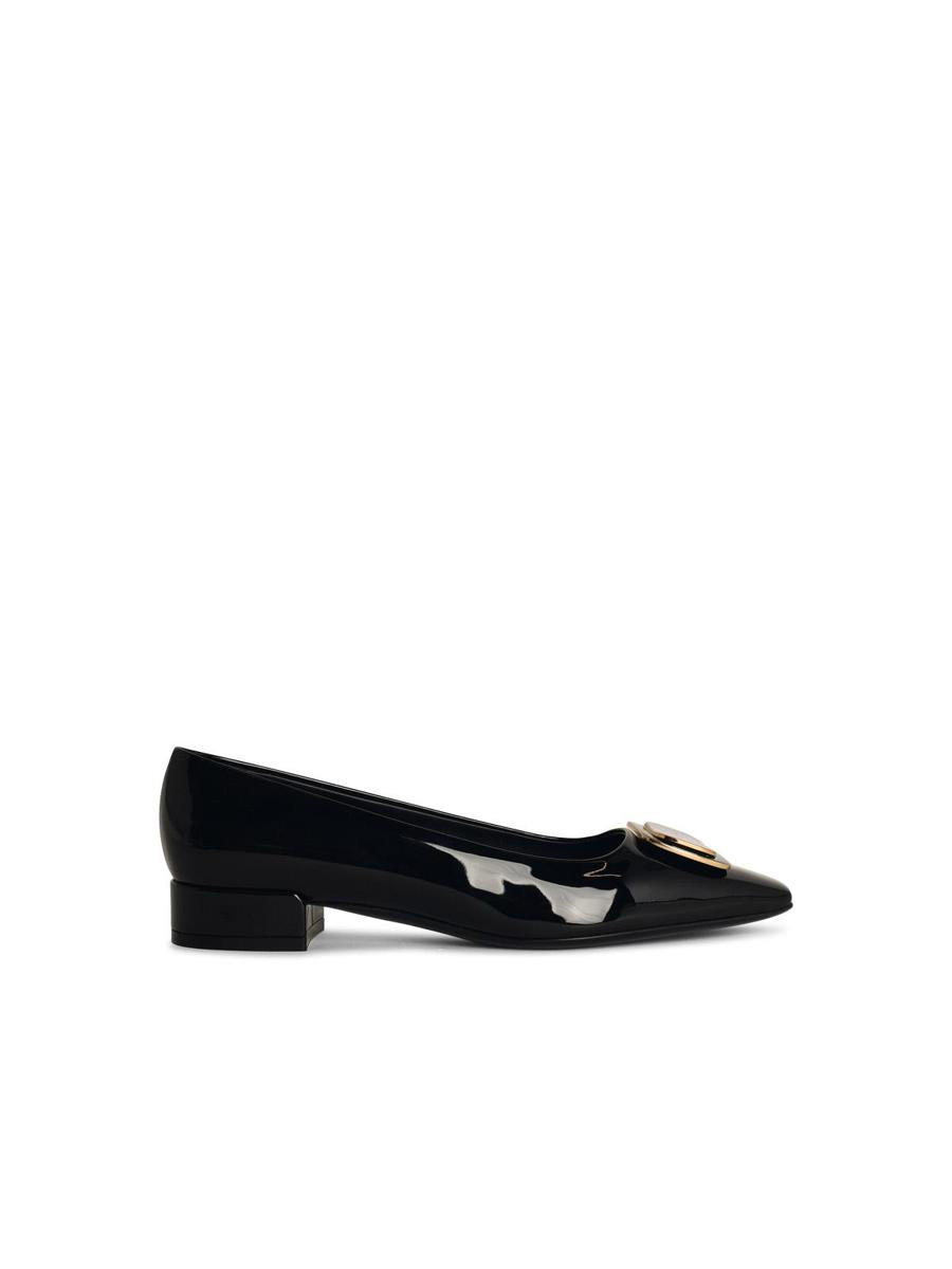 Salvatore Ferragamo 黑色亮面皮革露肩高跟鞋
