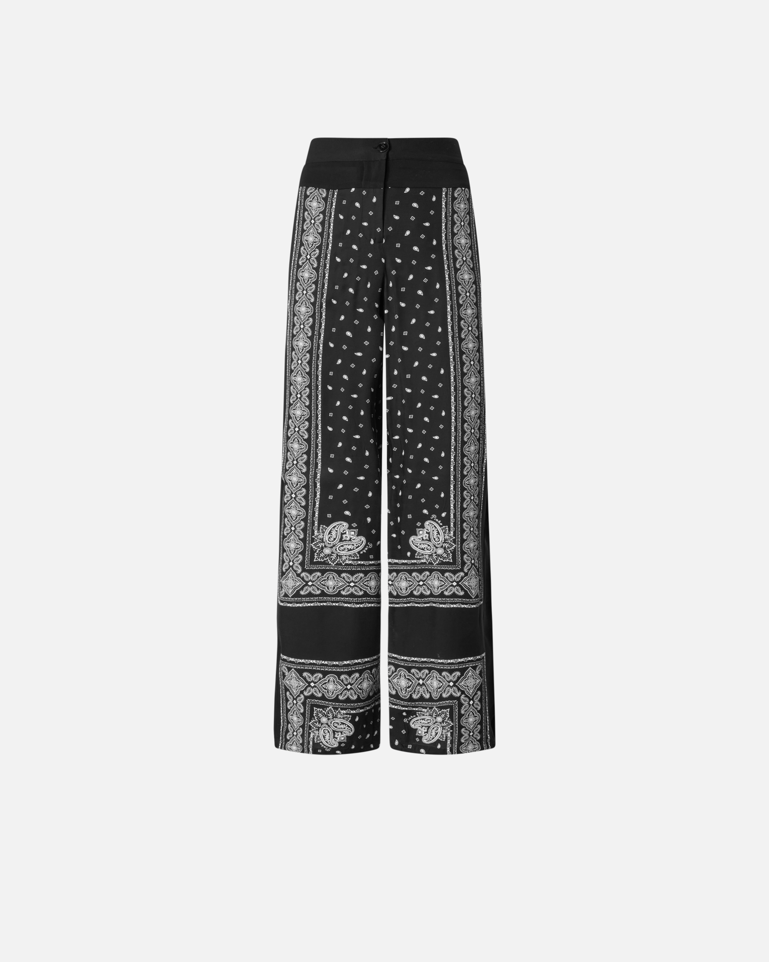 Pinko, Pantalon à imprimé bandana ample et léger, Noir/citron vert, S