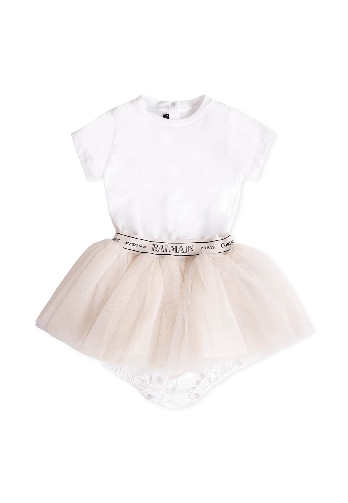 Balmain White Dress For Baby Girl With Logo