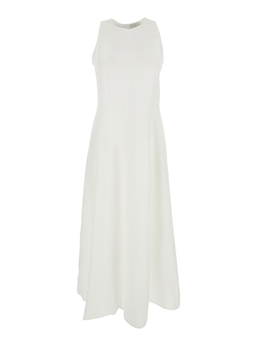 'Monsen' Whote Crewneck Sleeveless Dress In Viscose Blend Stretch Woman
