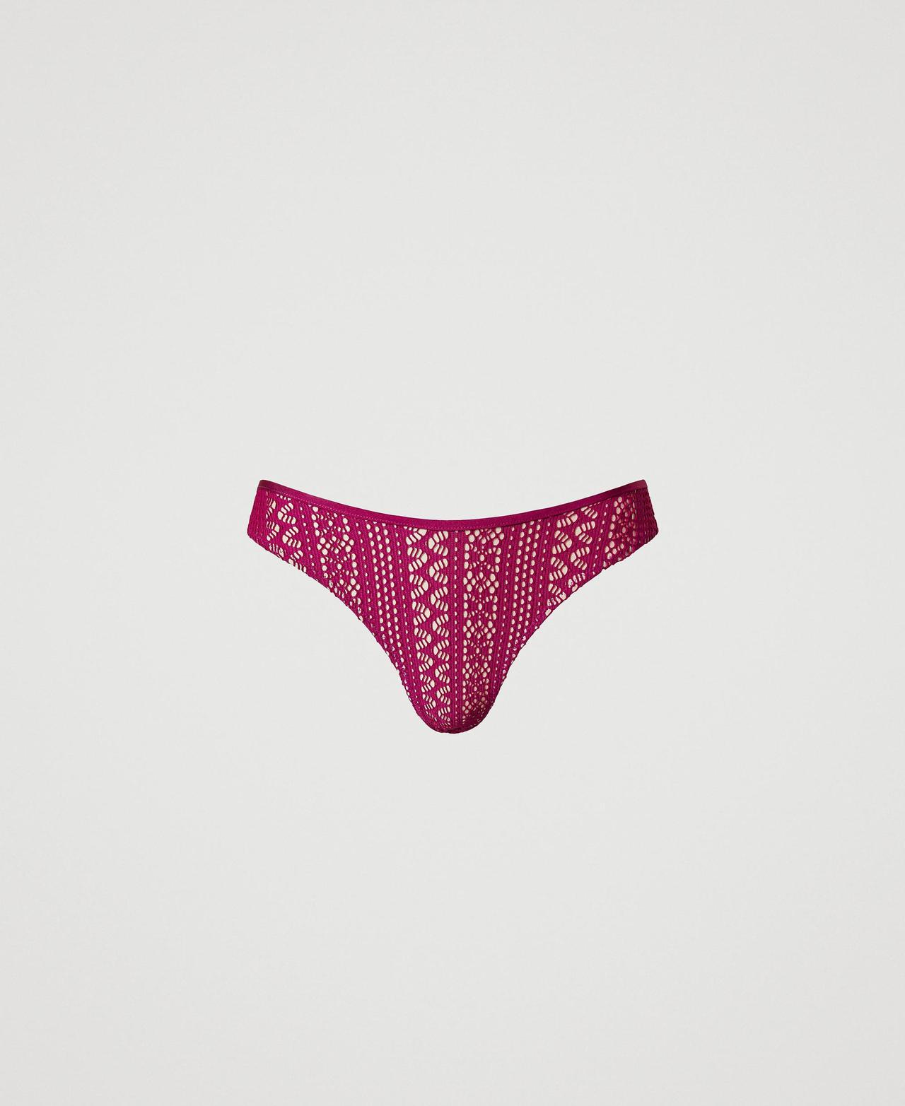 Twinset Plage - Slip brésilien de bain effet dentelle, Magenta Purple, Taille: I