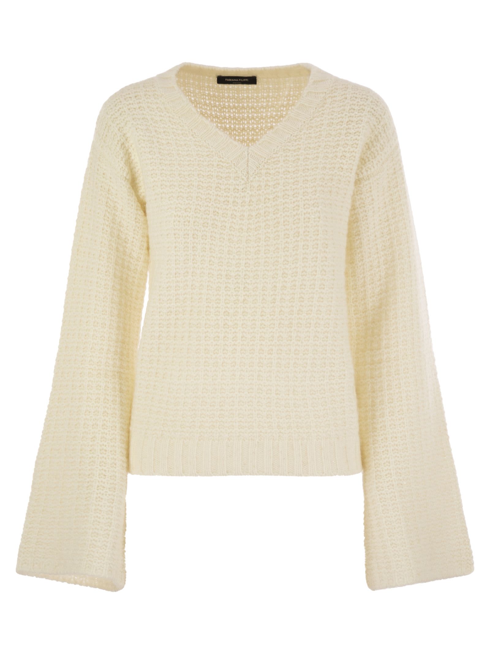 Fabiana Filippi V-neck Sweater In Platinum With Sequins