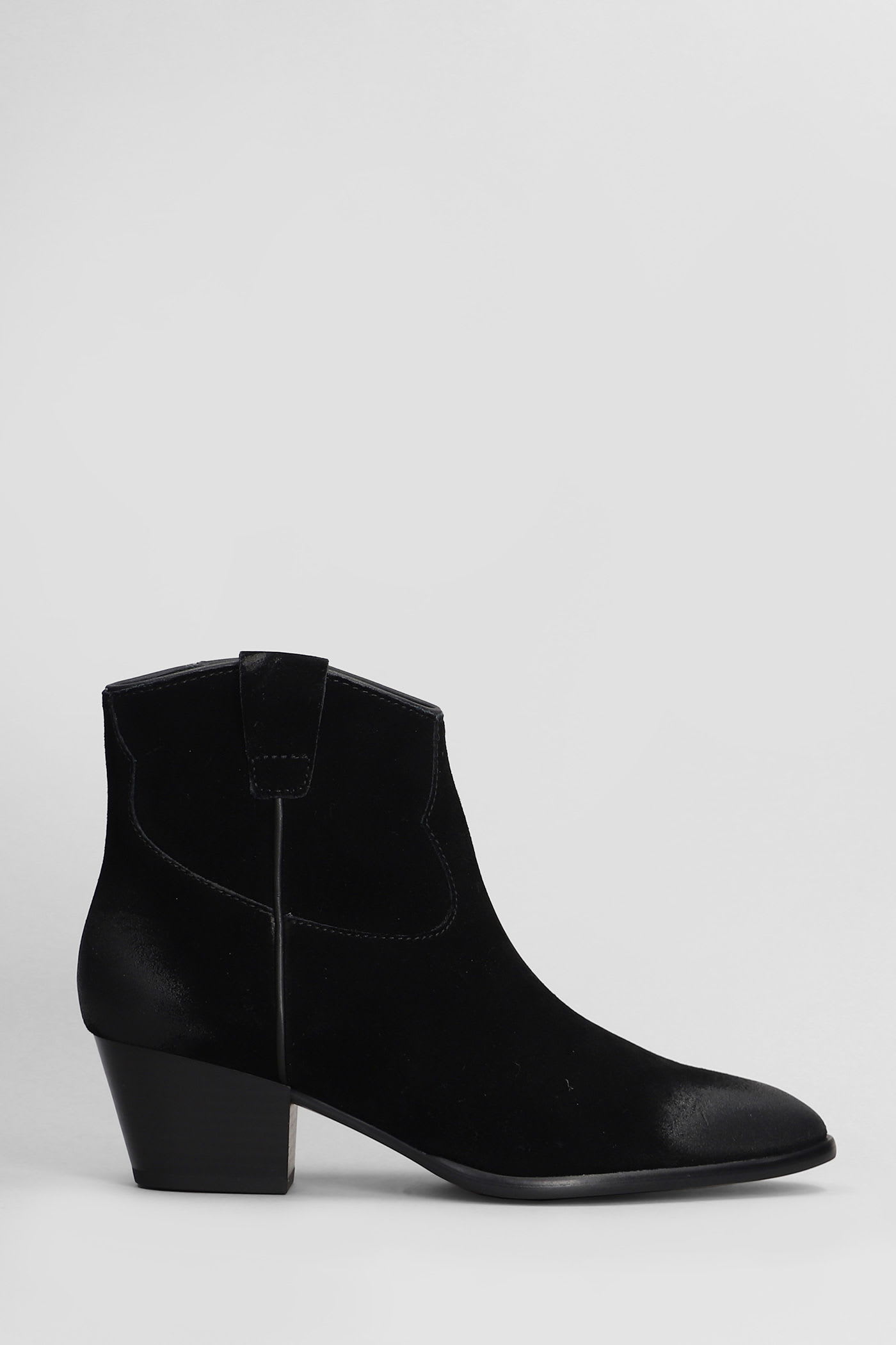Ash Fame Texan Ankle Boots In Black Suede