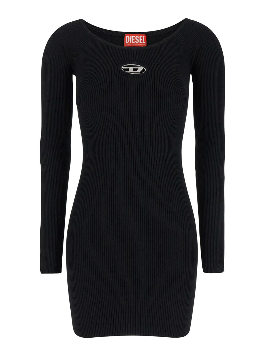 Black U Neck Dress With D-Logo In Ribbed Fabric Woman