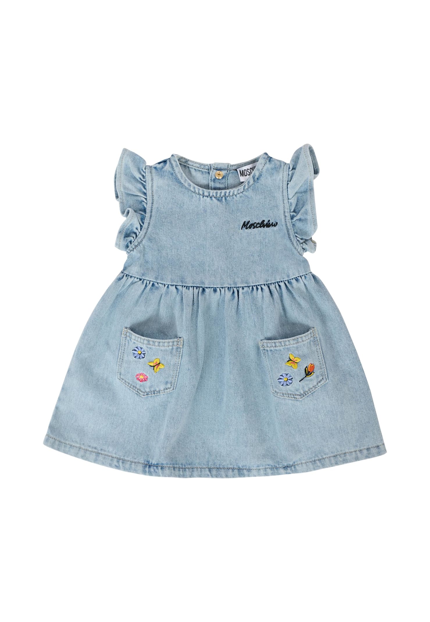 Moschino Denim Dress For Baby Girl With Flowers