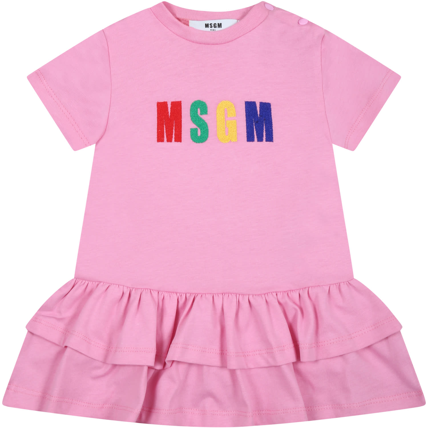 MSGM Pink Dress For Baby Girl With Embroidered Logo