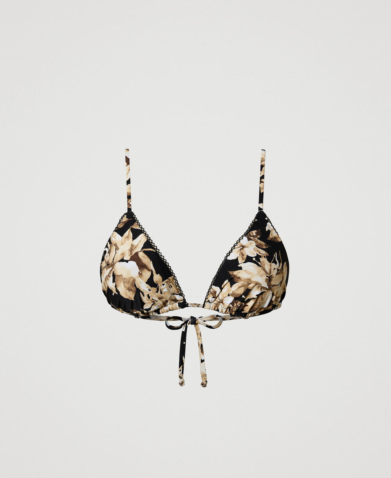Twinset Plage - Haut de maillot de bain triangle avec imprimé, Imprimé Fleurs Noir/Natural Beige, Taille: 3-B