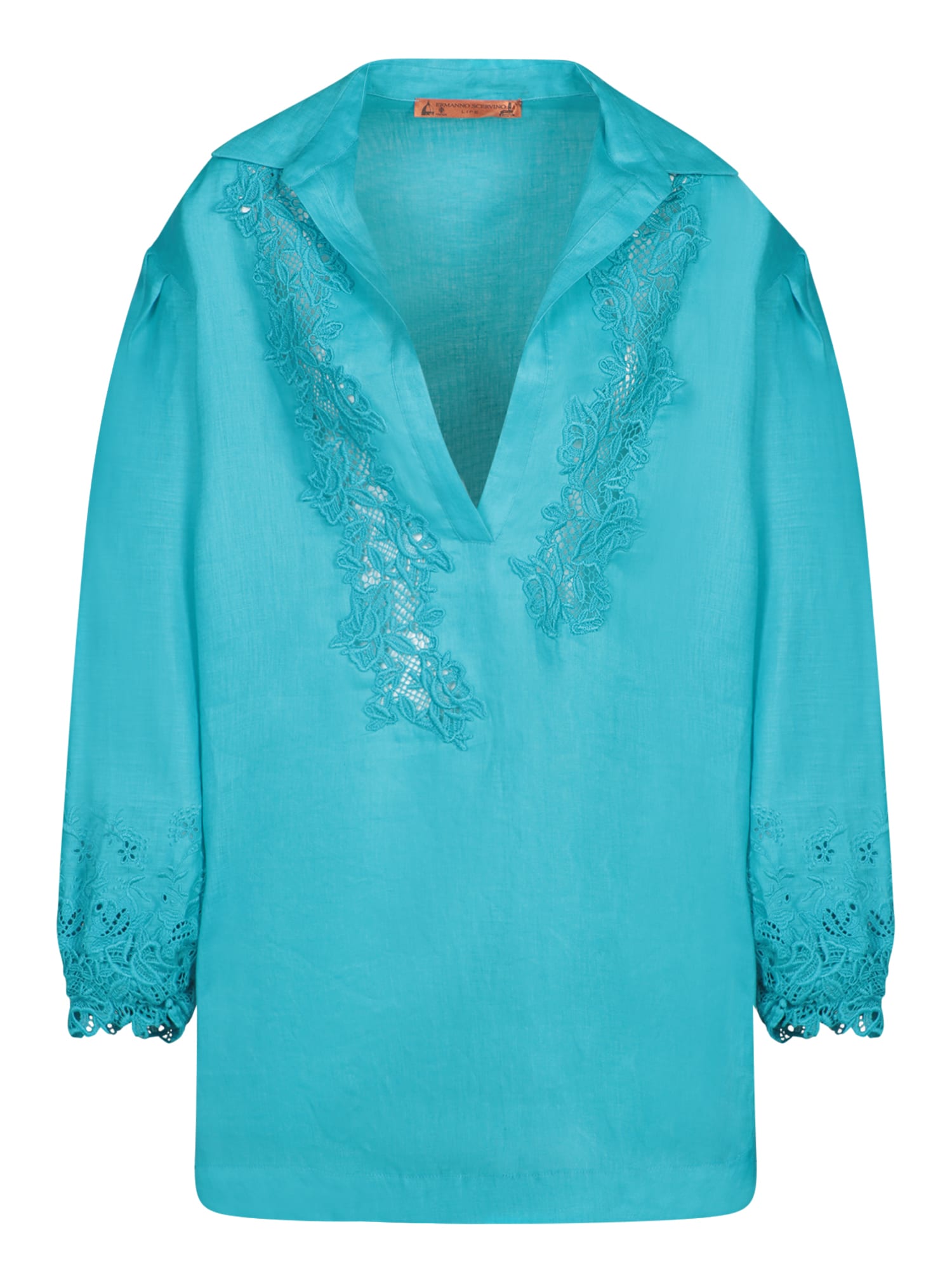Ermanno Scervino Embroidered Blue Shirt