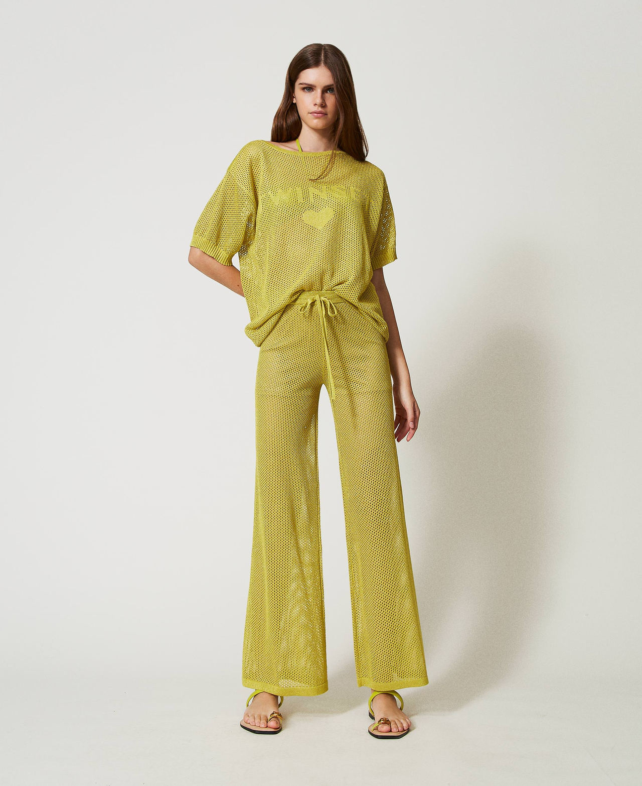 Twinset Plage - Pantalon ample en maille point filet, Yellow Plum, Taille: L