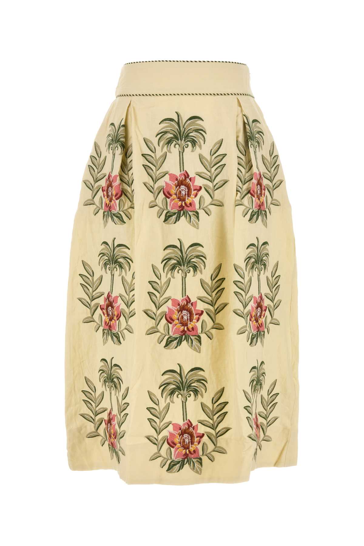 Farm Rio Cream Linen Blend Skirt