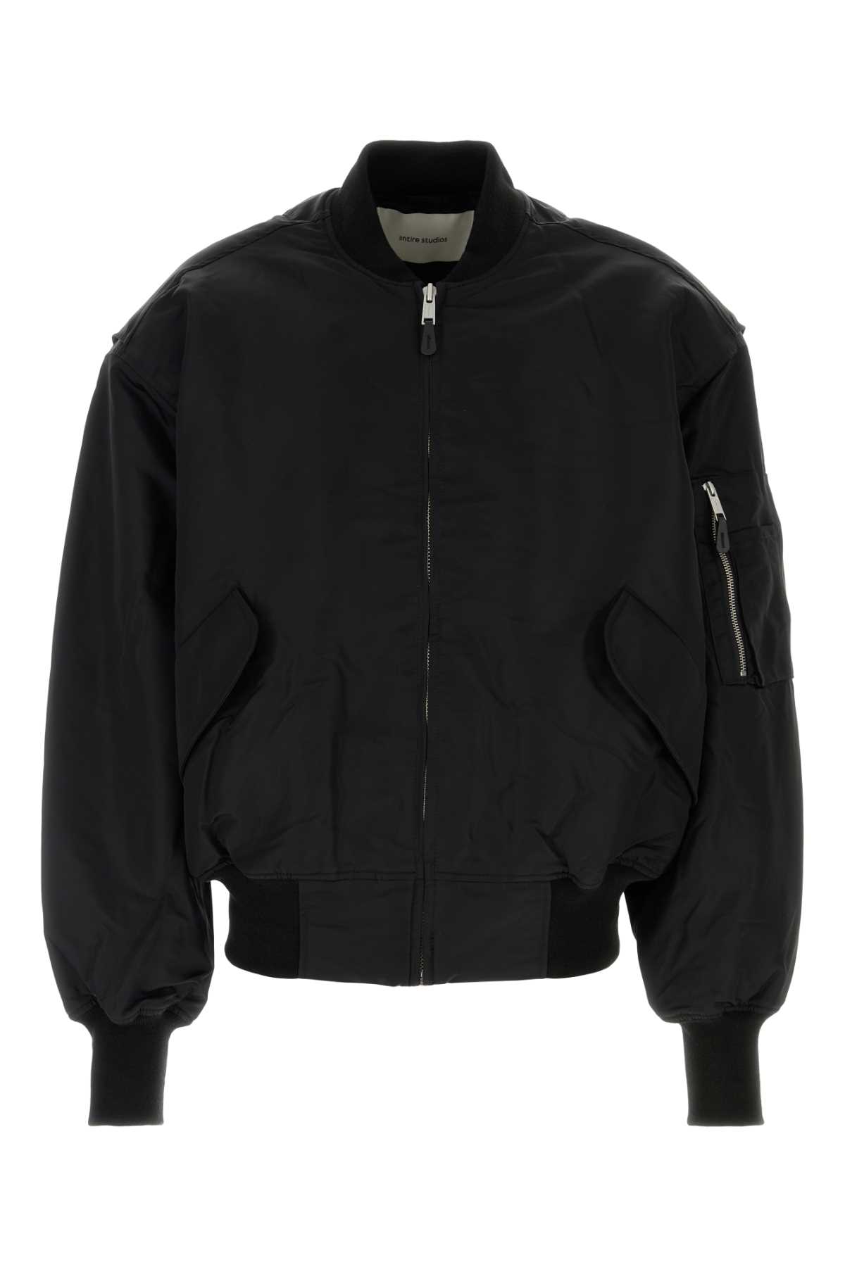 Entire Studios Black Nylon Broad Bomber Jacket