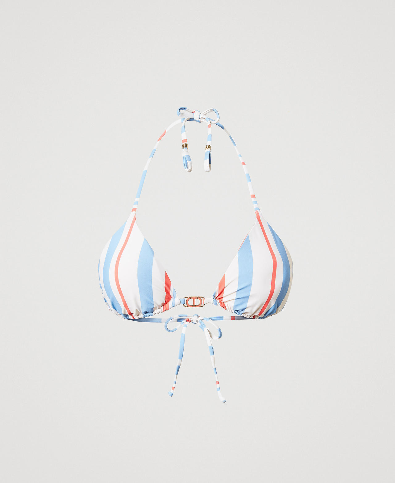 Twinset Plage - Haut de maillot de bain triangle rayé, Rayure Sugar/Coral Sunset/Blue Topaz, À rayures, Taille: 5-B