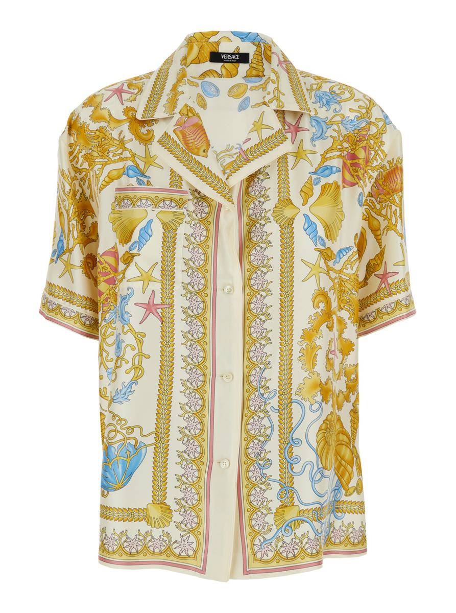 Multicolor Bowling Shirt With Cuban Collar And All-Over Underwater Barocco Print In Silk Woman