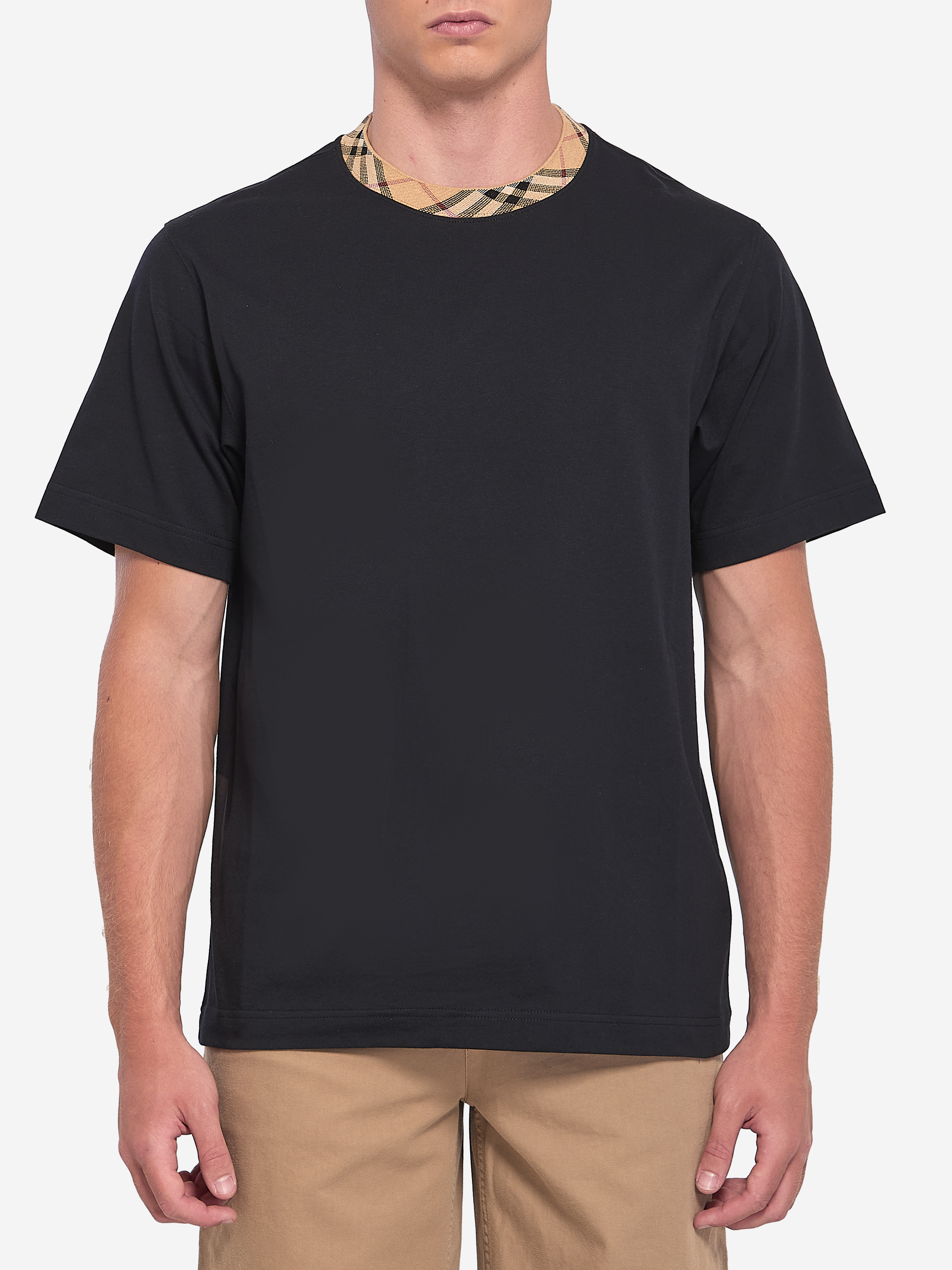 Cotton TShirt with Check Collar