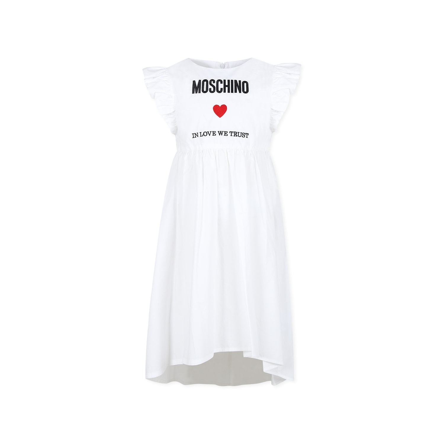 Moschino White Dress For Girl With Logo And Heart
