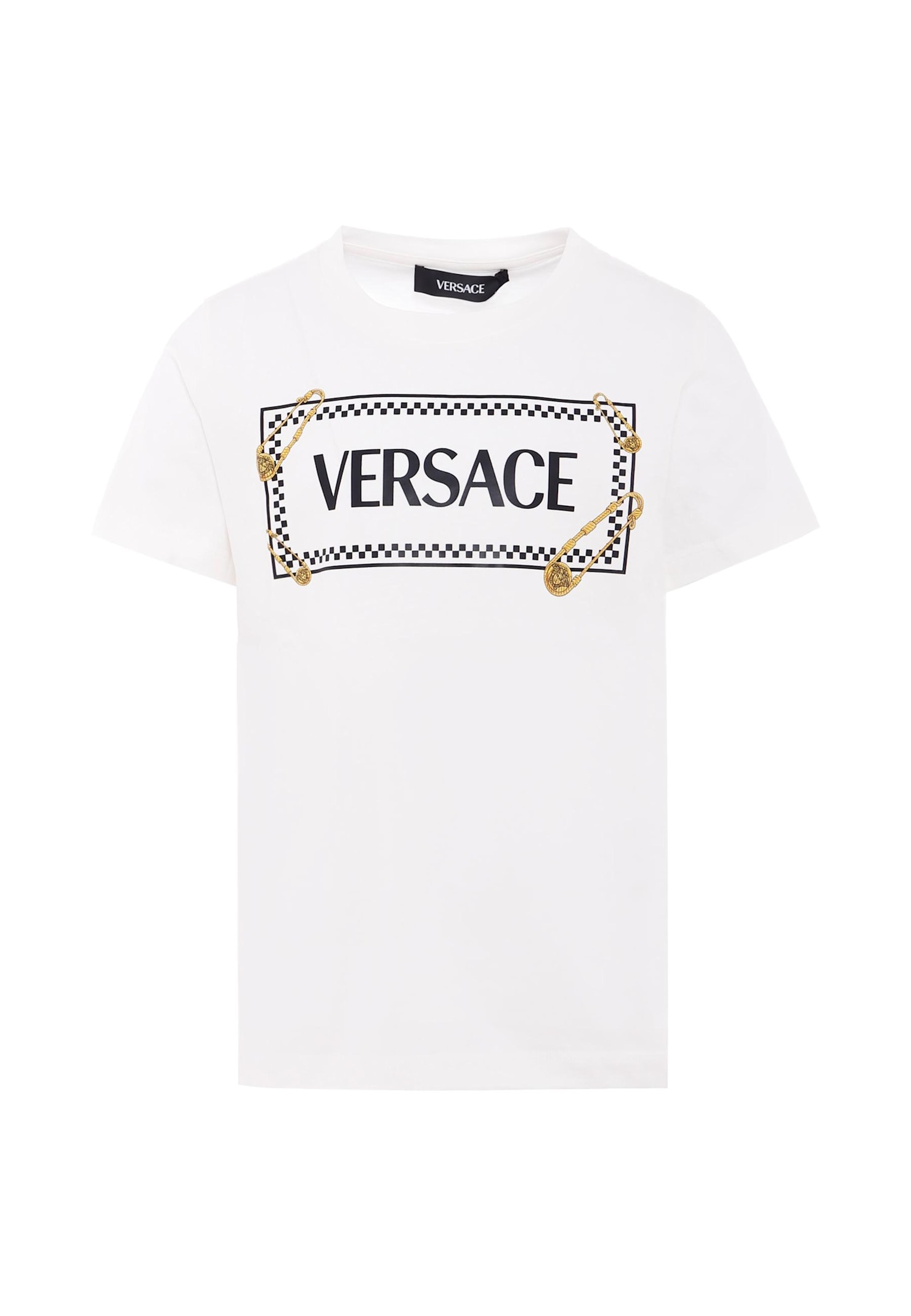 Versace White T-shirt With 90 Vintage Logo And Pins For Kids