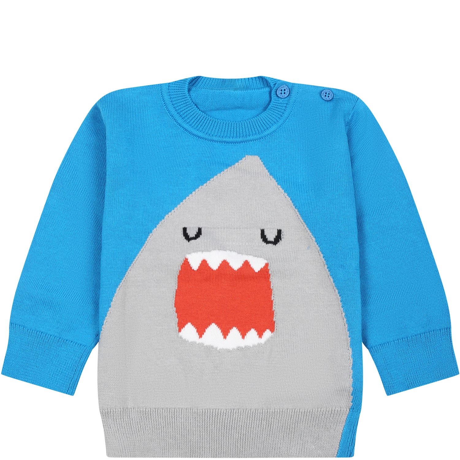 Stella McCartney Kids Light Blue Sweater For Baby Boy With Shark