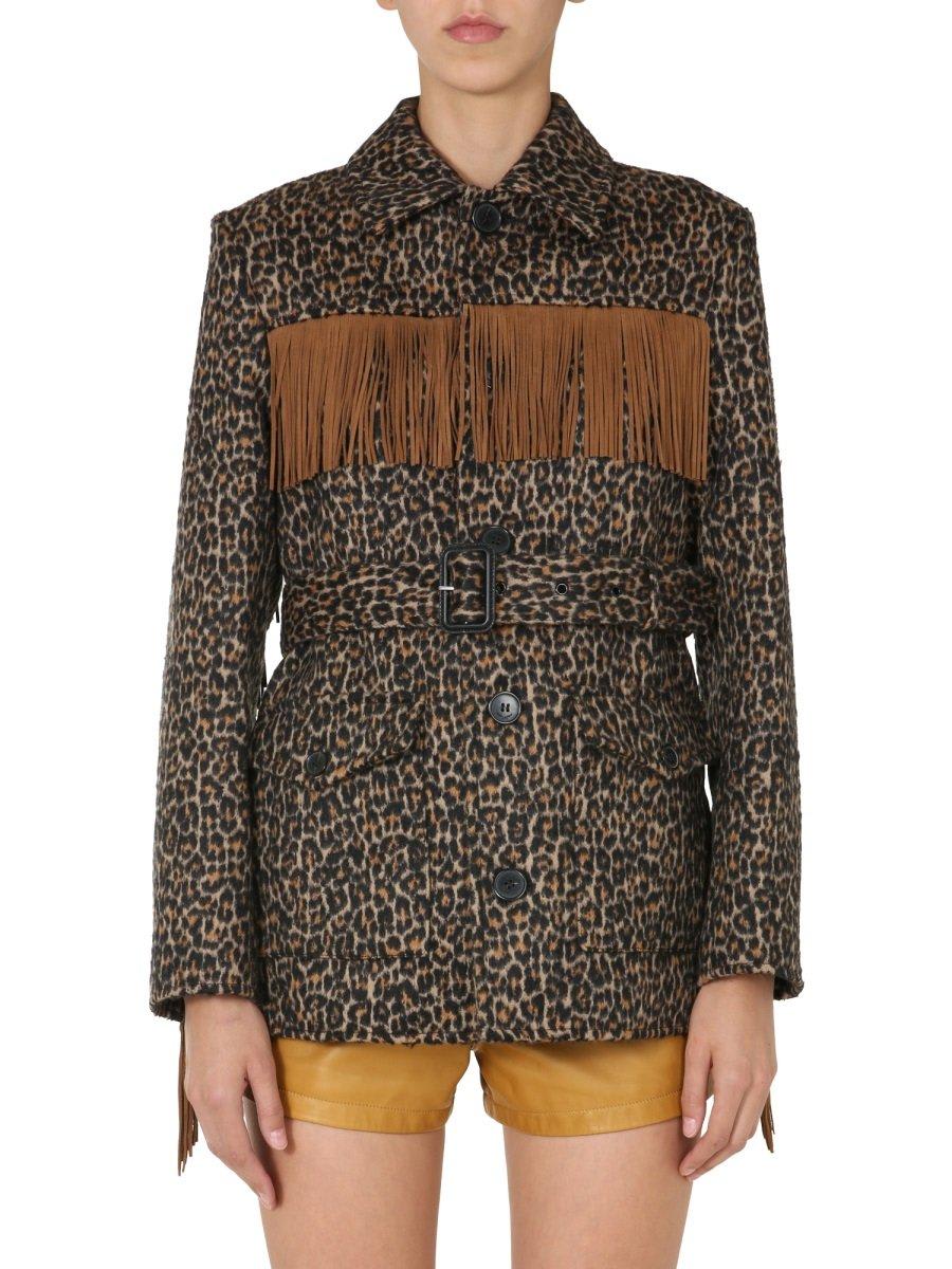 Saint Laurent Leopard Print Fringed Jacket