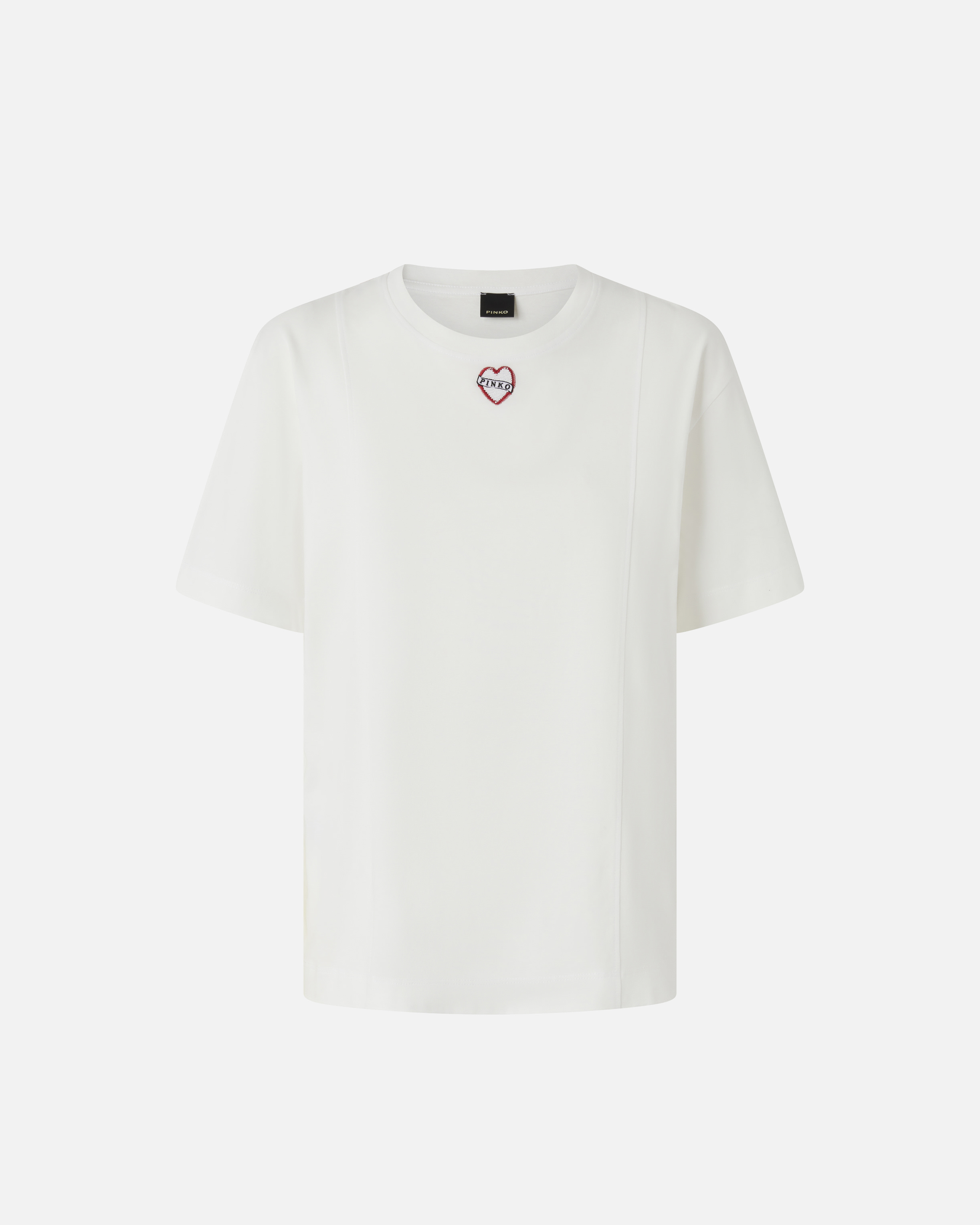 Pinko, T-shirt with heart embroidery, Blanc-blanche-neige, XXS