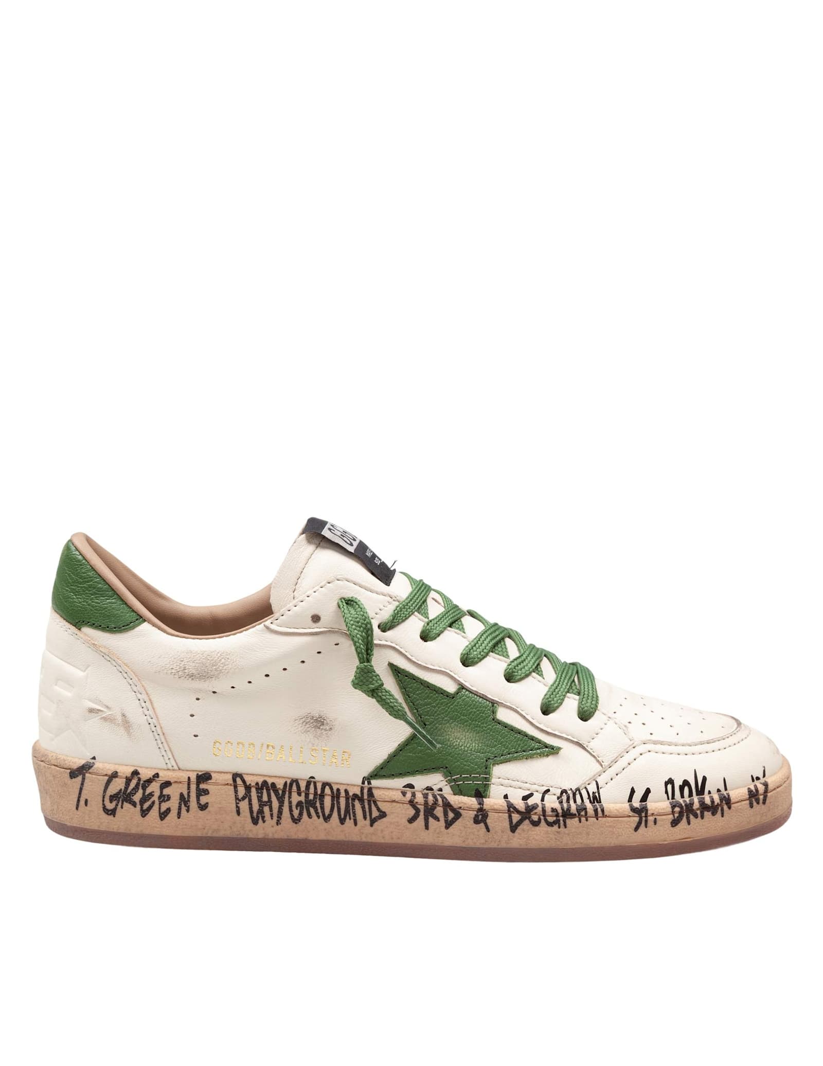 Golden Goose Ballstar Leather Sneakers White And Green