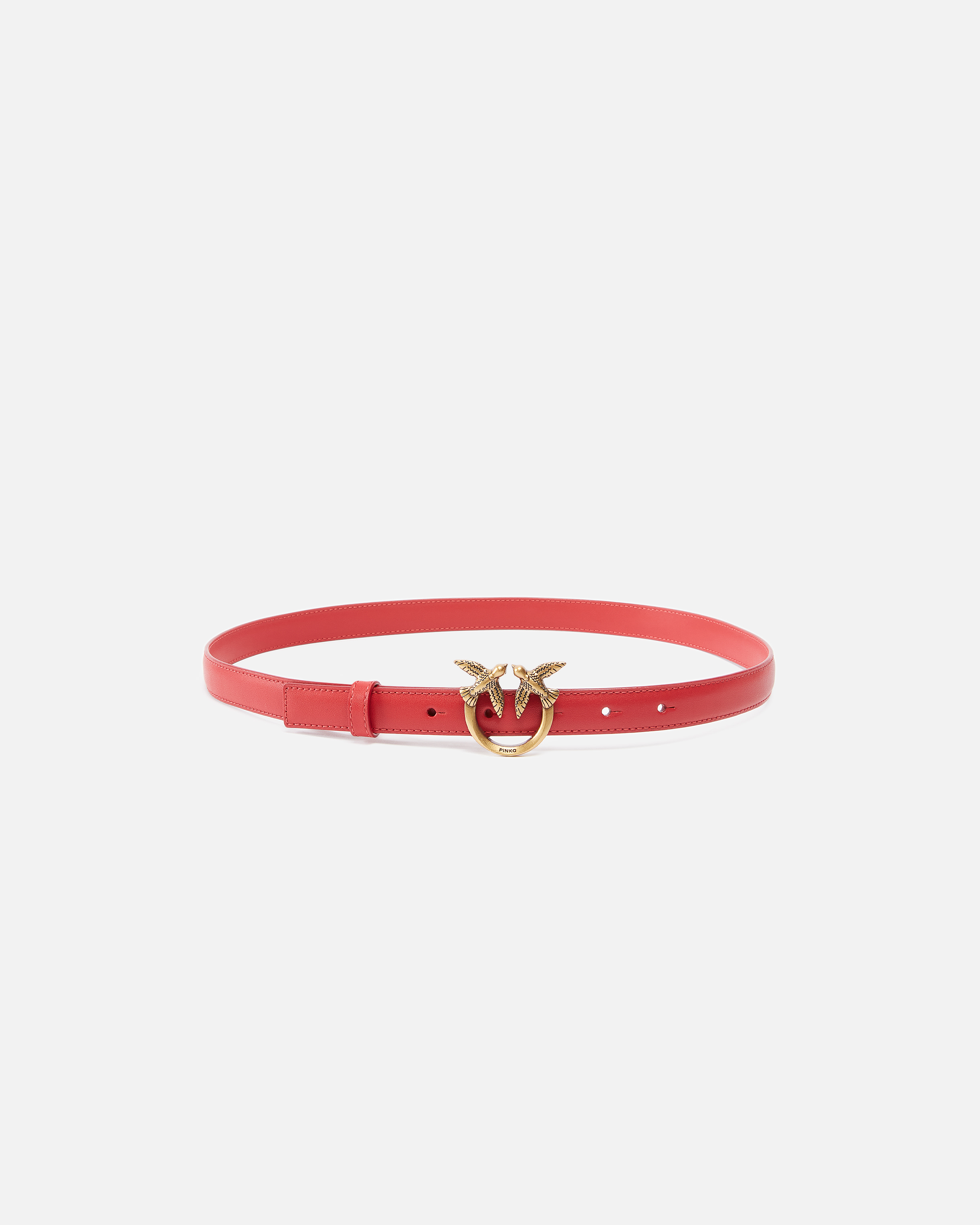 Pinko, Fine ceinture Love Birds en cuir 2cm, Rouge-or antique, M