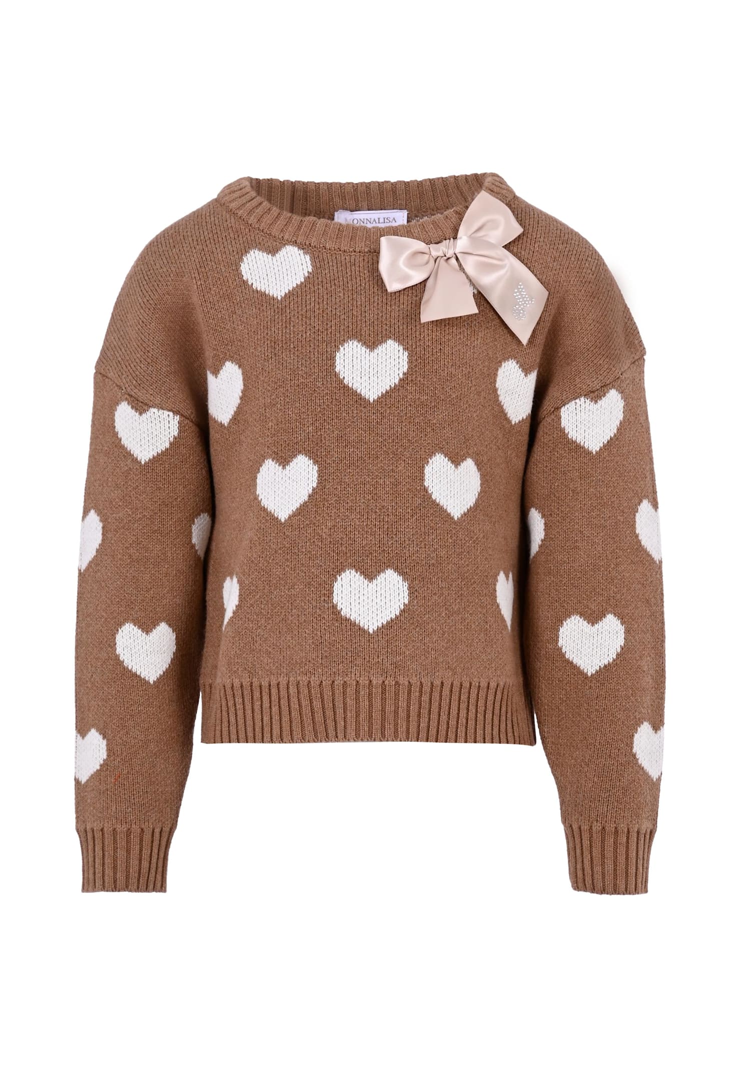 Monnalisa Brown Sweater For Girl With Hearts
