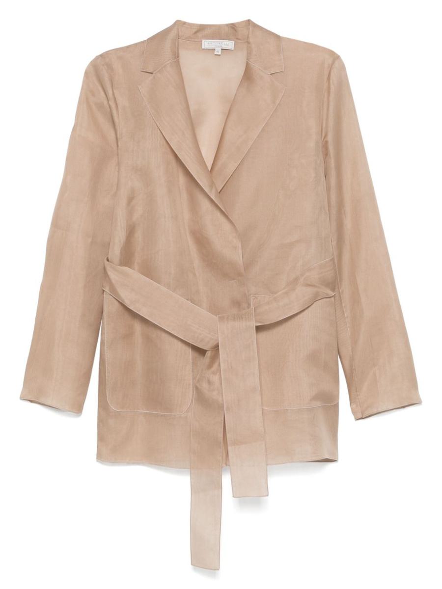 Antonelli 'James' Jacket In Beige Silk With Belt