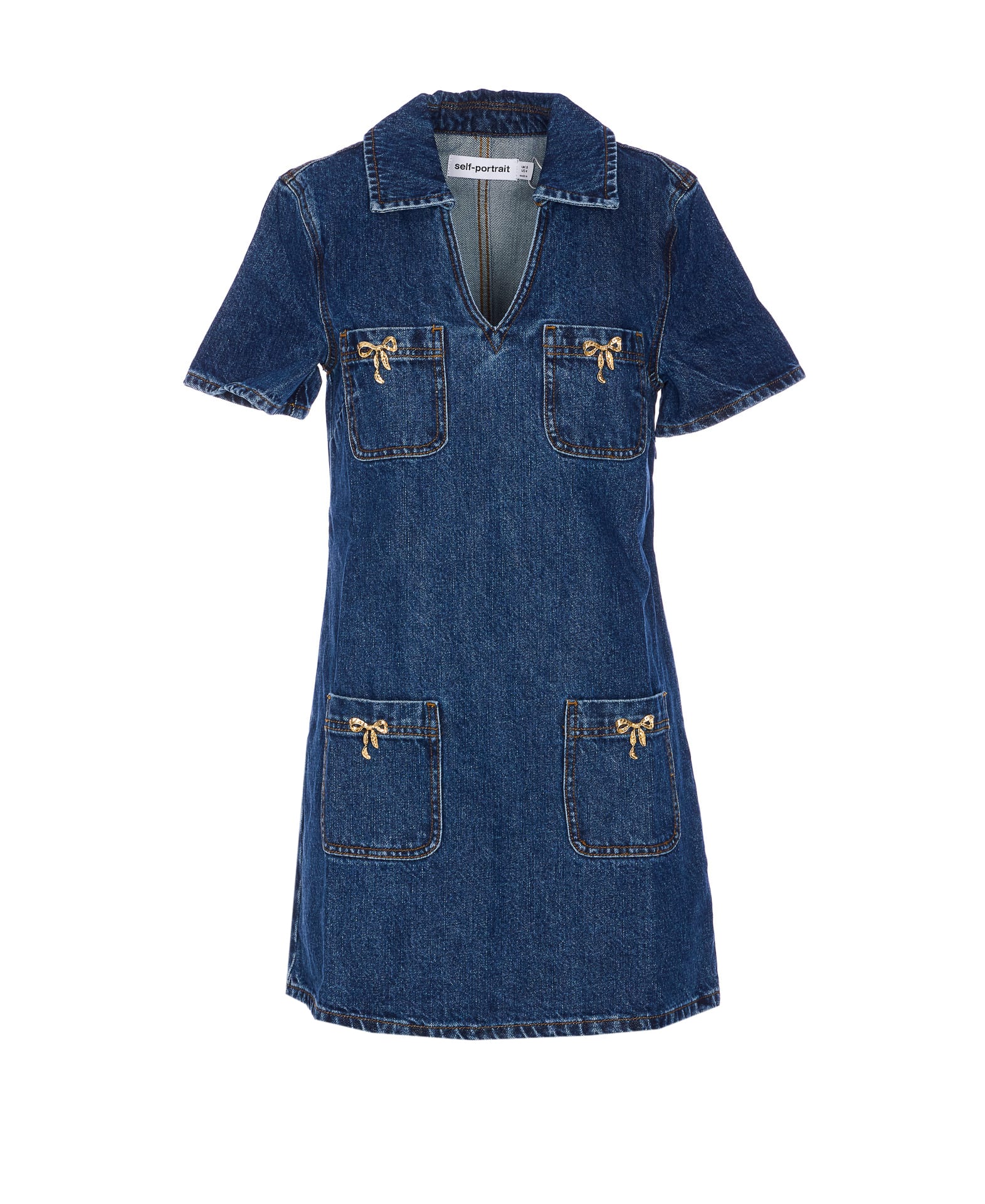 self-portrait Denim Crystal Bow Mini Dress