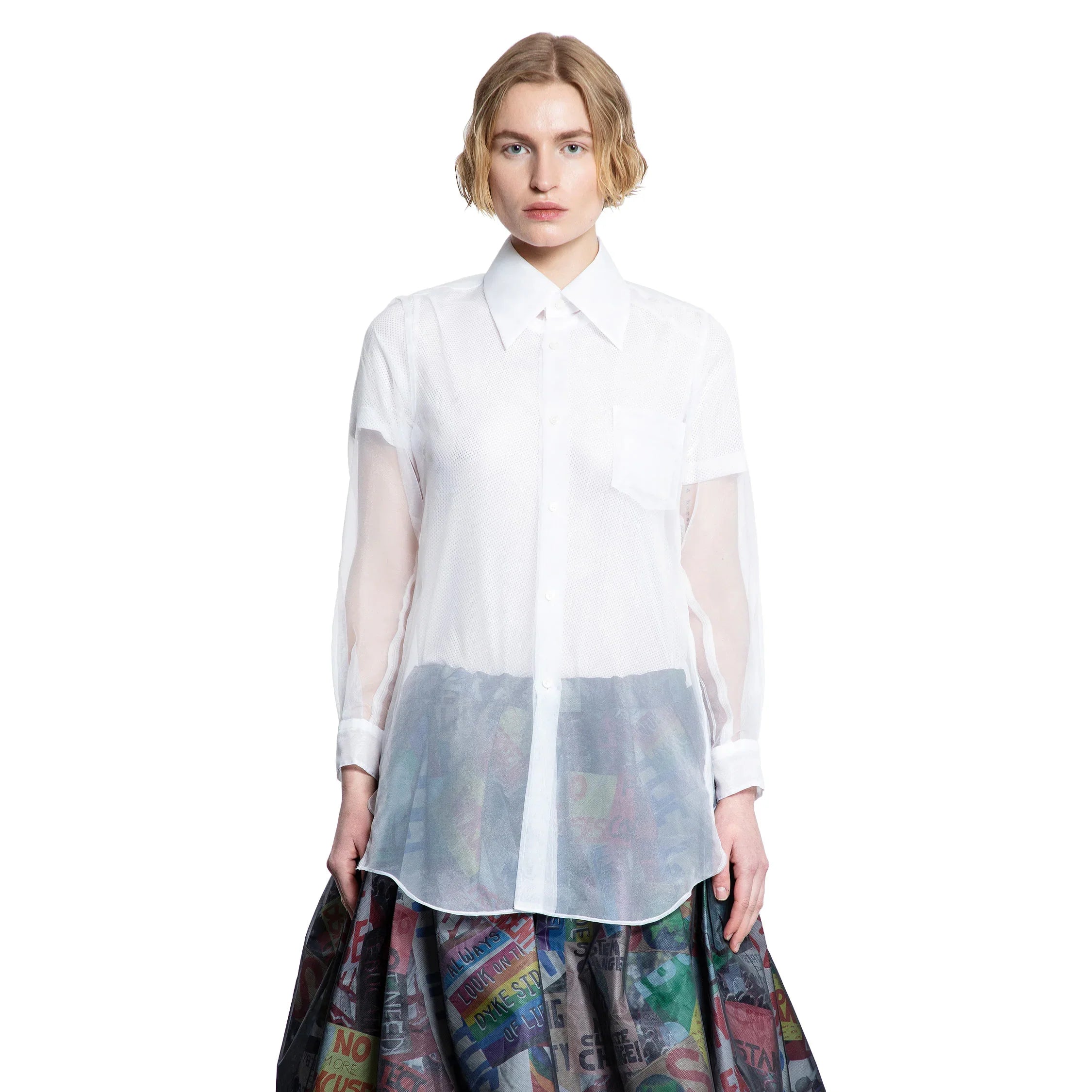 Layered Wool Mesh and Tulle Shirt