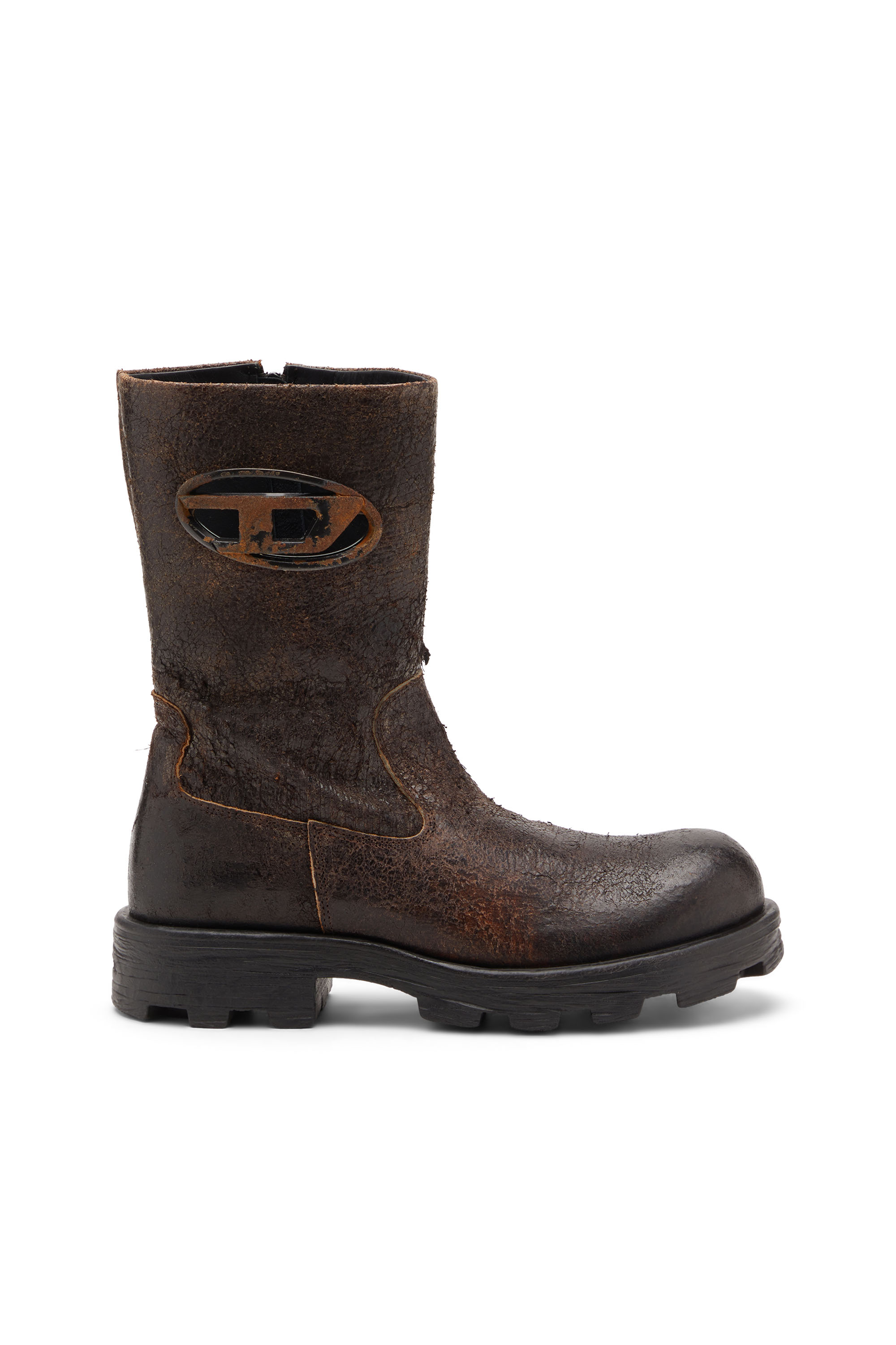 Diesel - D-Hammer-Biker boots in distressed crackled suede - Boots - Woman - To Be Defined