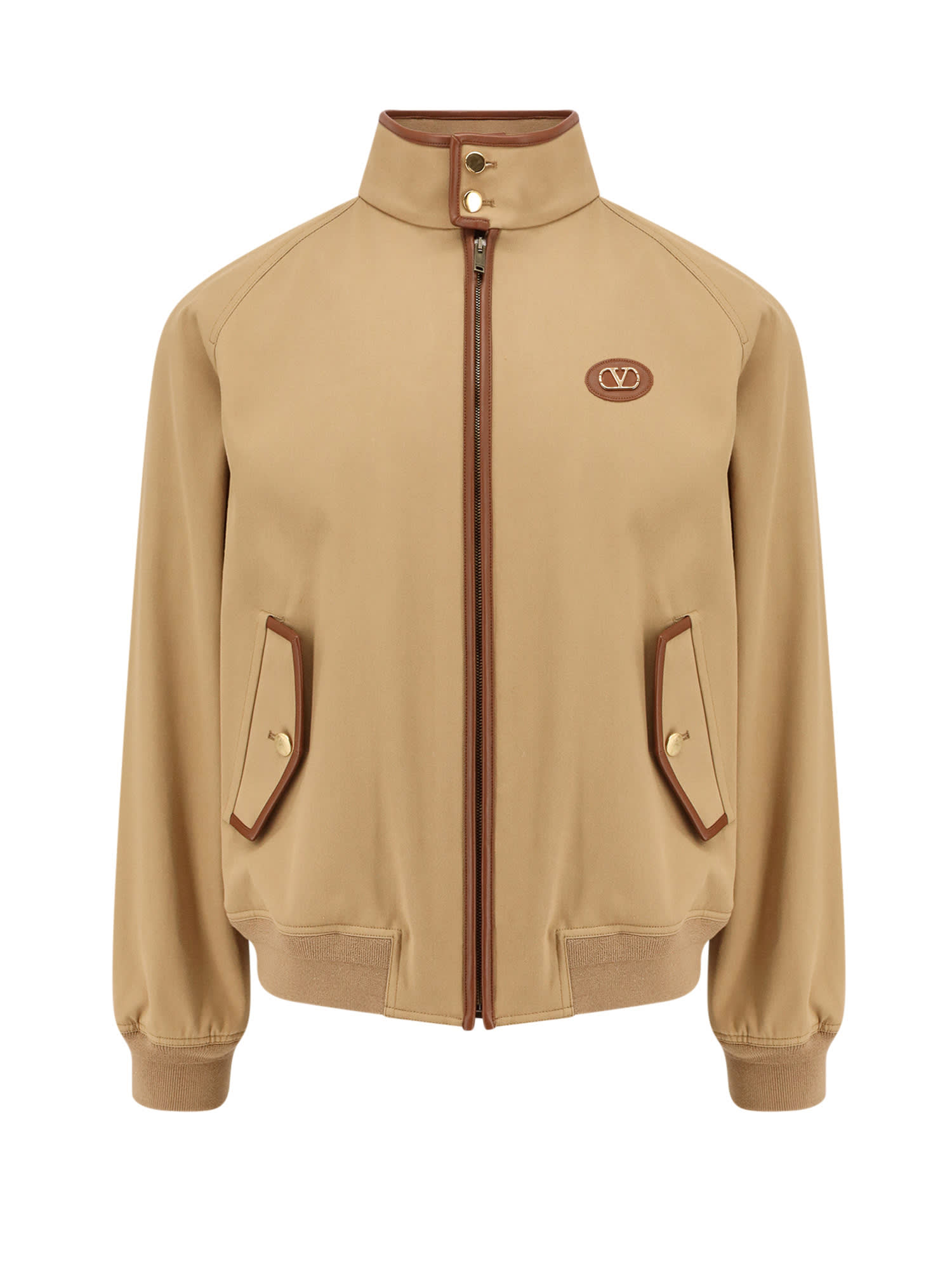 Valentino Cotton Jacket With Leather Profiles