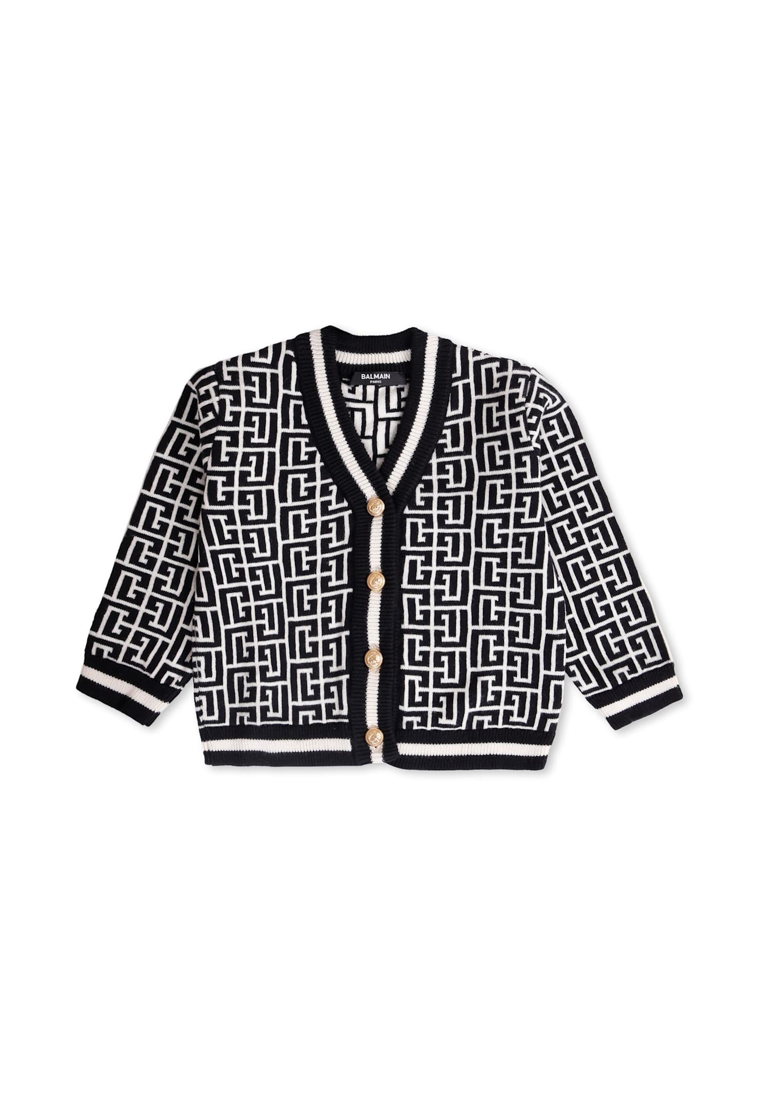 Balmain Black Cardigan For Baby Boy With Labyrinth