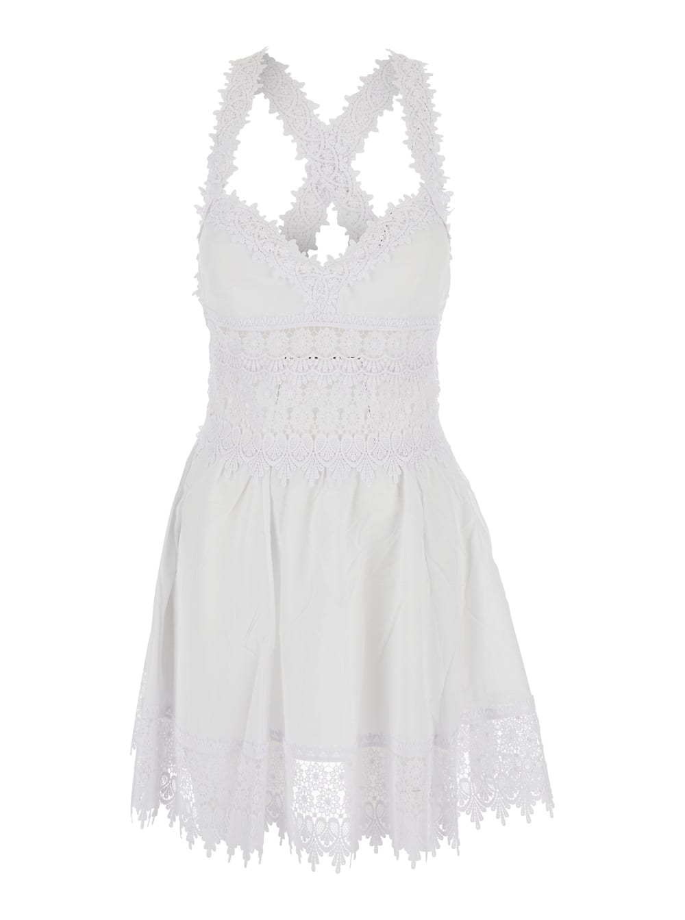Charo Ruiz marilyn White Dress With Crossed Straps And Lace Details In Cotton Woman
