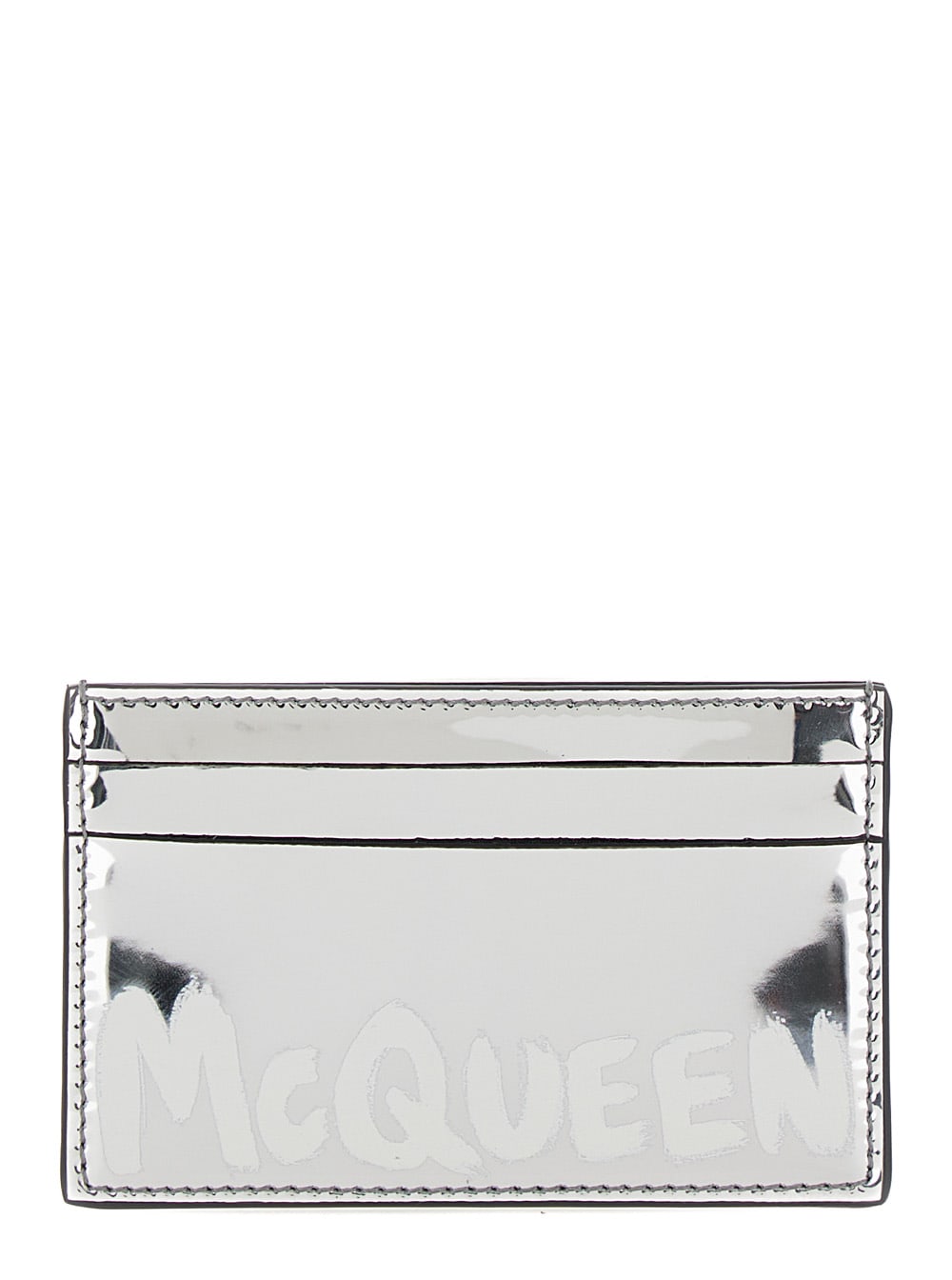 Alexander McQueen graffiti Mcqueen Silver Card-holder With Print In Laminated Leather Man