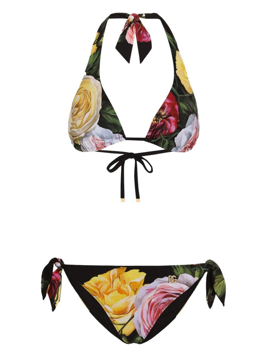 Dolce & Gabbana 玫瑰与牡丹印花带胸垫三角杯比基尼