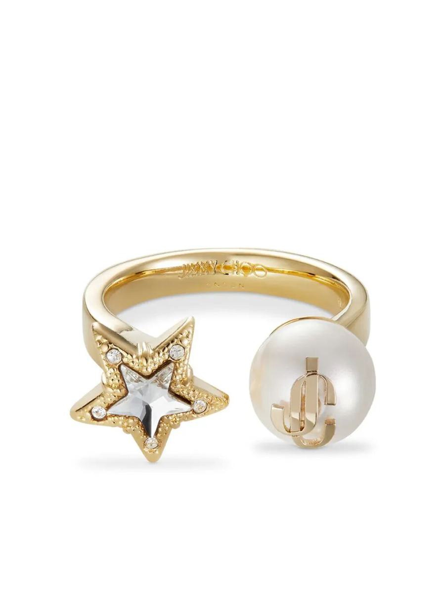 Jimmy Choo Gold-Finish Metal Ring With Crystal Star And Pearl Accessories