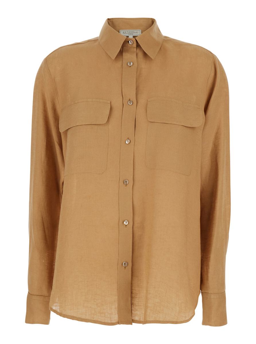 'Clio' Beige Shirt With Classic Collar In Linen Woman