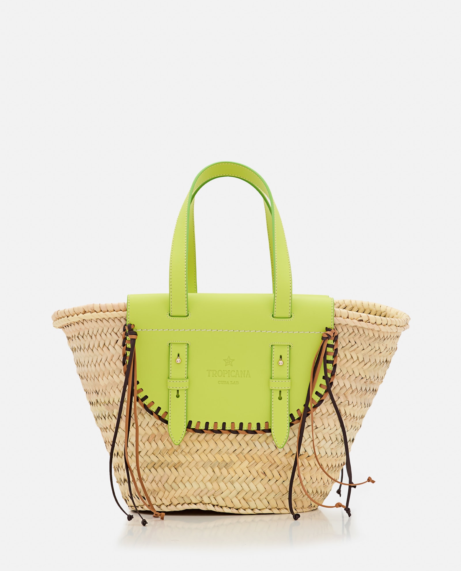 Cuba Lab Tropicana Straw And Leather Tote Bag