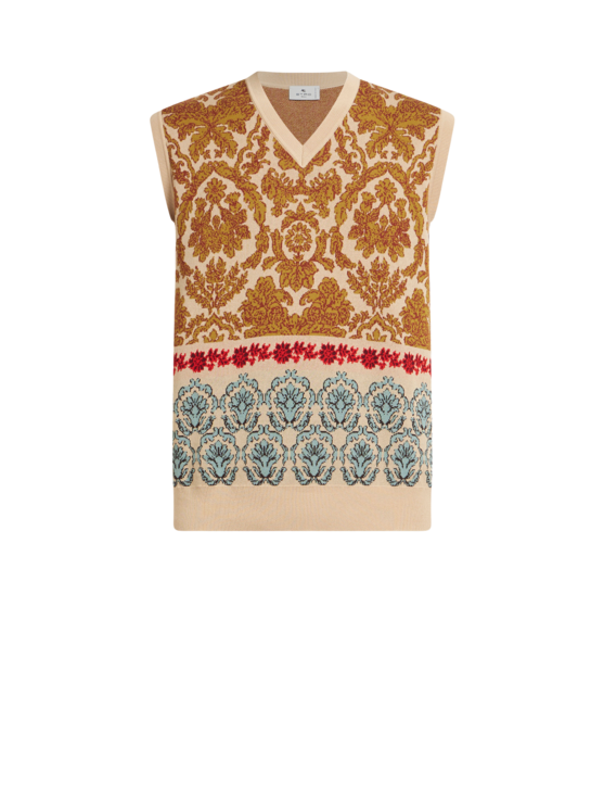 Etro, Gilet En Jacquard De Coton, Homme, Beige, Taille 3XL