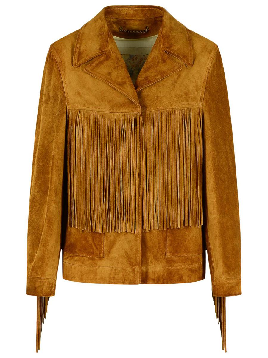Golden Goose Women'S Jacket In Tobacco Suede With Fringes