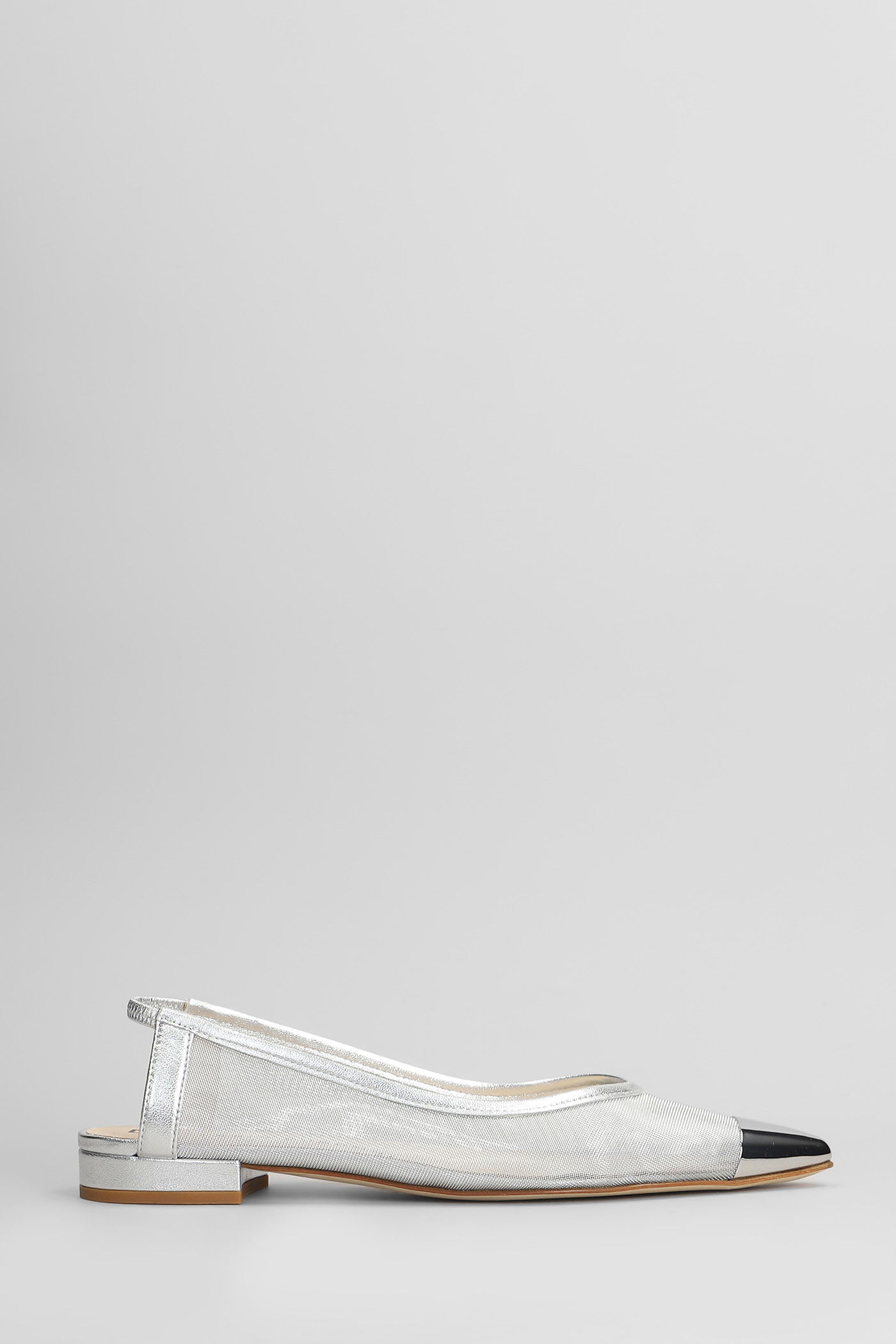 Fabio Rusconi Ballet Flats In Silver Leather And Fabric