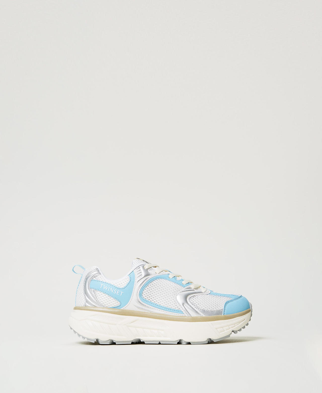 Twinset Chaussures - Baskets de running Fessura, Bicolore Blanc Optique/Airy Blue, Taille: 35