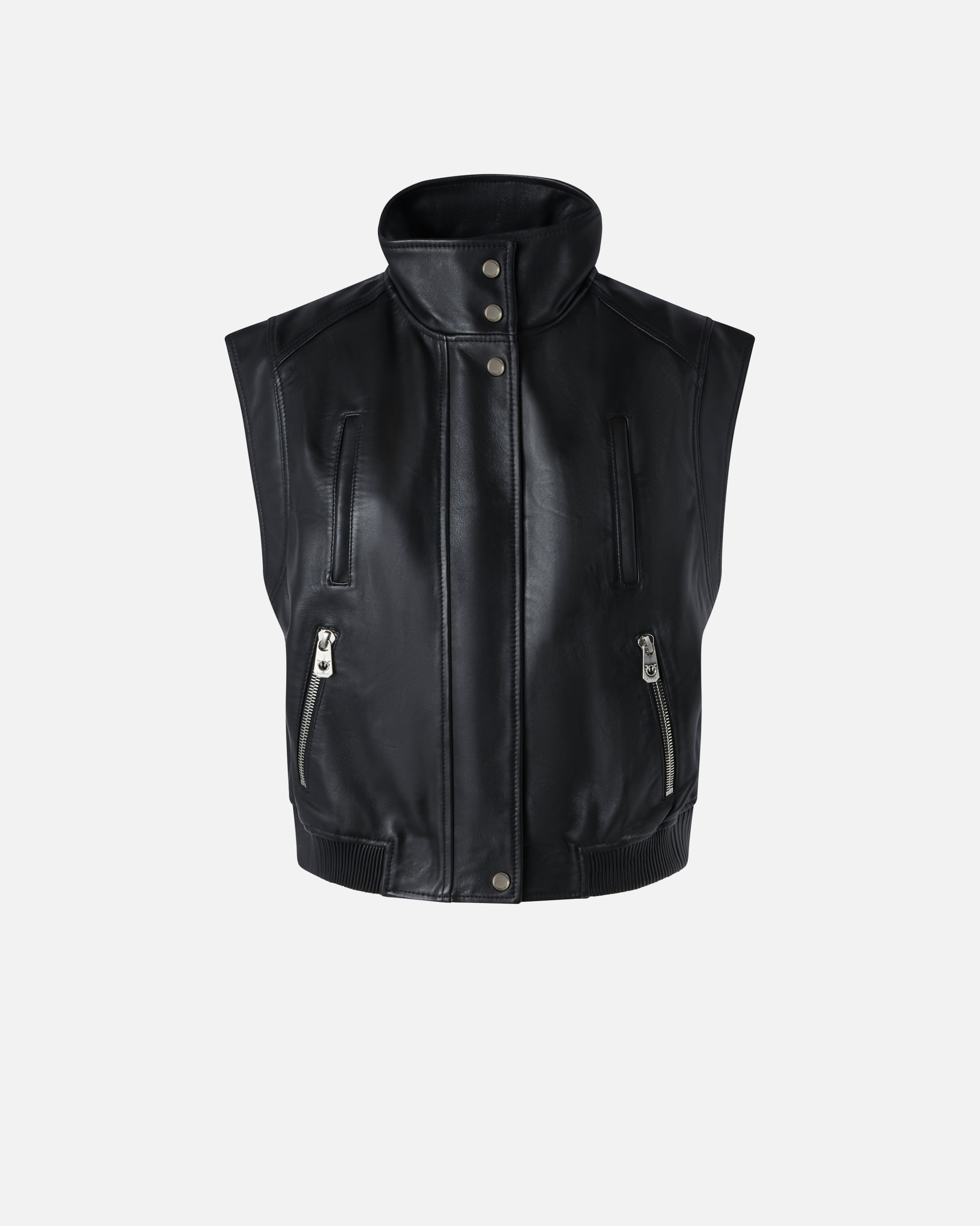 Pinko, Gilet de motard en cuir nappa, Noir limousine, XXS