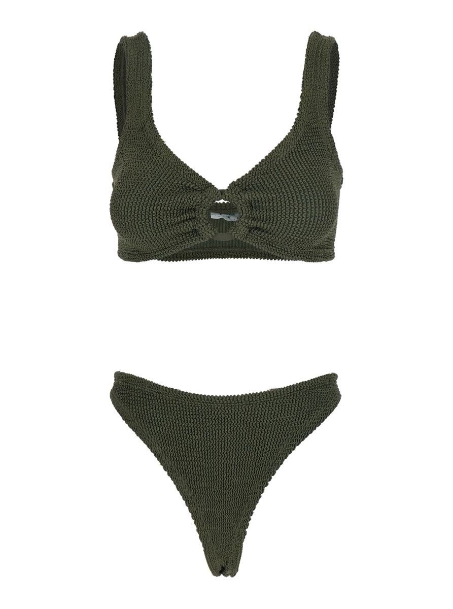 'Julia' Green Bikini With Chunky Fixed Straps And Cut-Out With Ring In Tech Fabric Stretch Woman