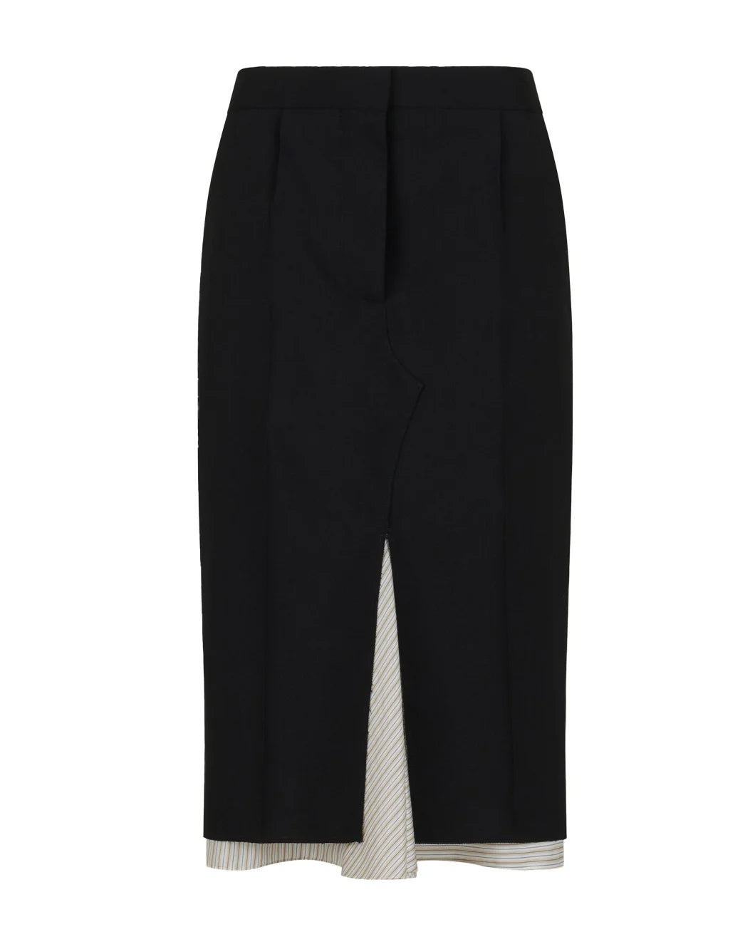 Black Wool Midi Skirt with Visible Lining